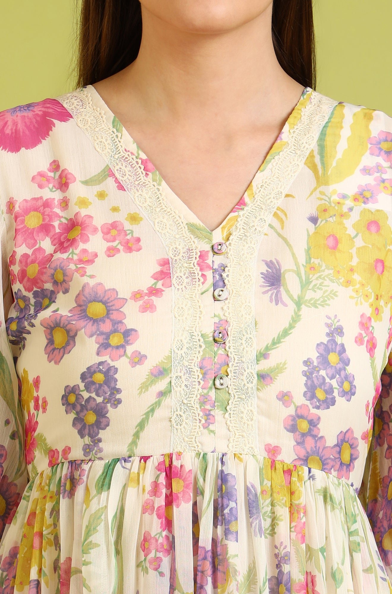 Floral Printed Flared Polyester Dress - Image 9